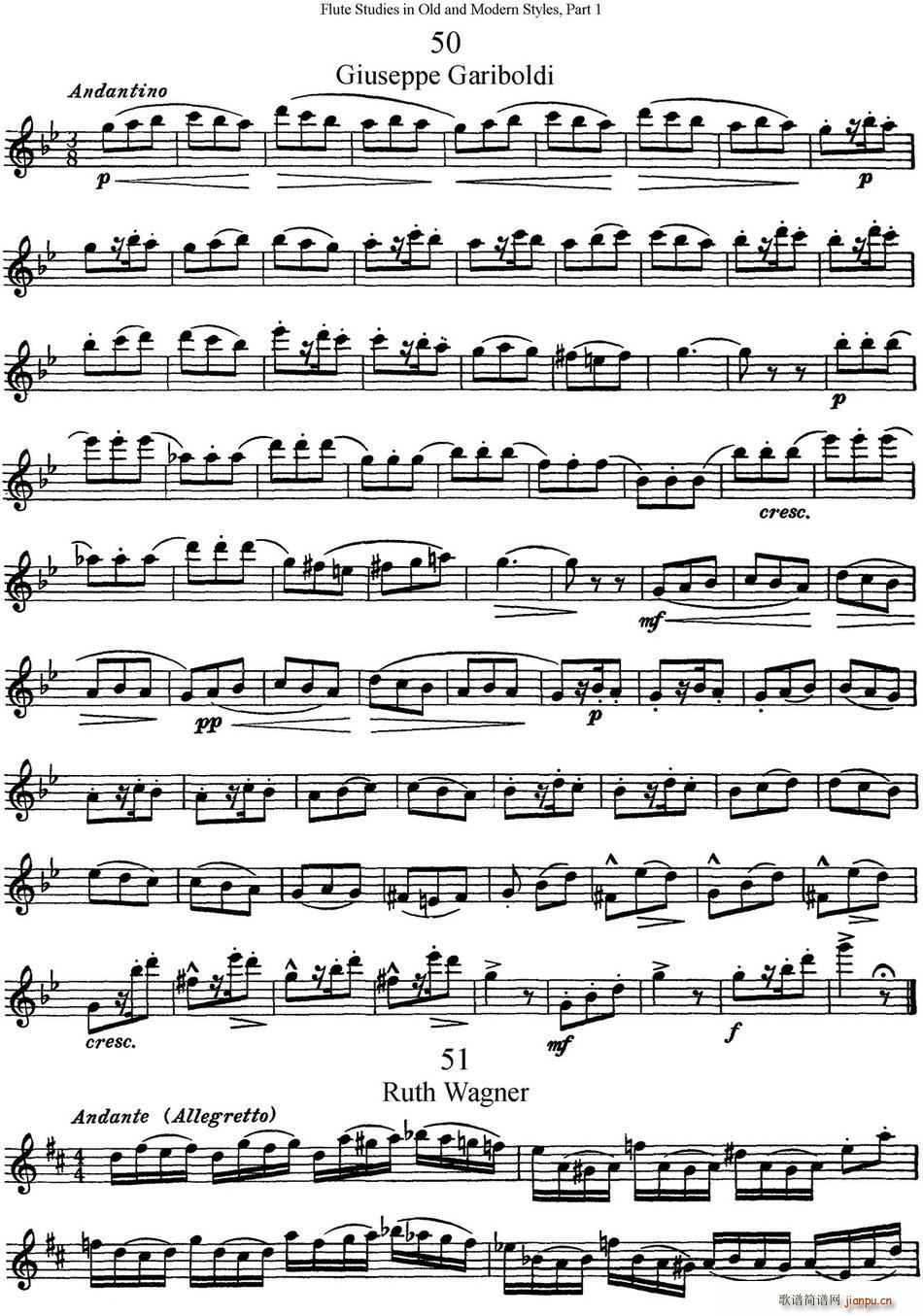 斯勒新老风格长笛练习重奏曲(第一部分)(NO 50-NO 52)1