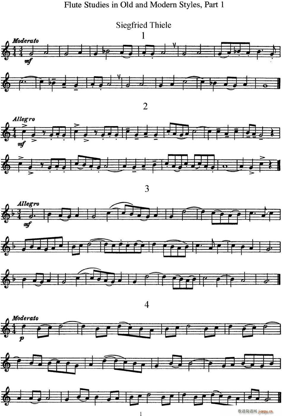 斯勒新老风格长笛练习重奏曲(第一部分)(NO 1-NO 4)1