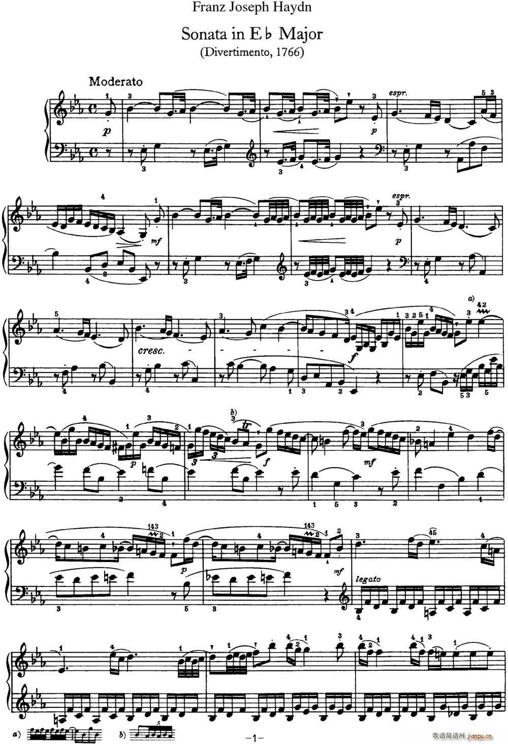 海顿 钢琴奏鸣曲 Hob XVI 45 Divertimento Eb major1