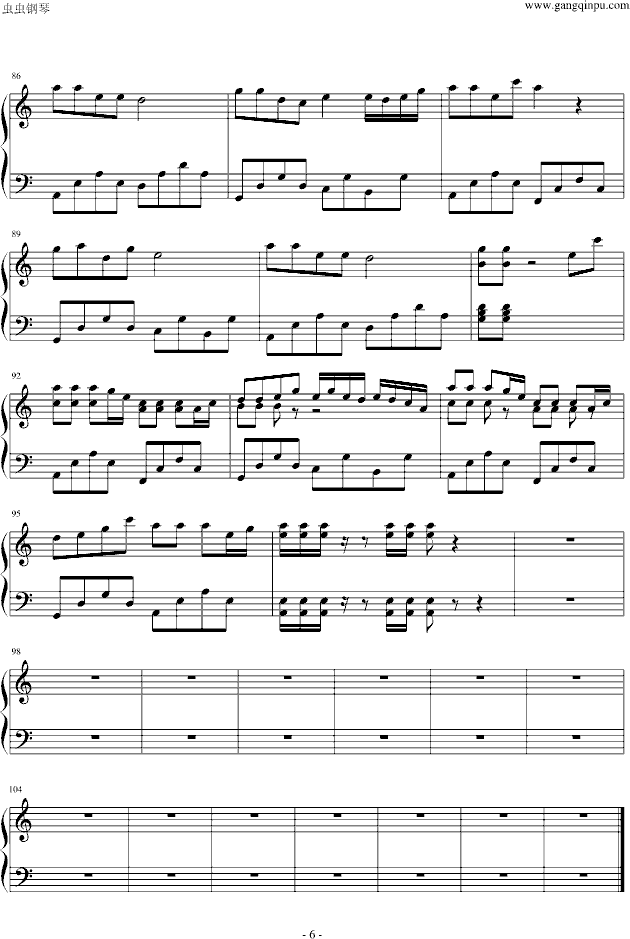 自由飞翔钢琴简易独奏版-钢琴谱(钢琴曲)-凤凰传奇6