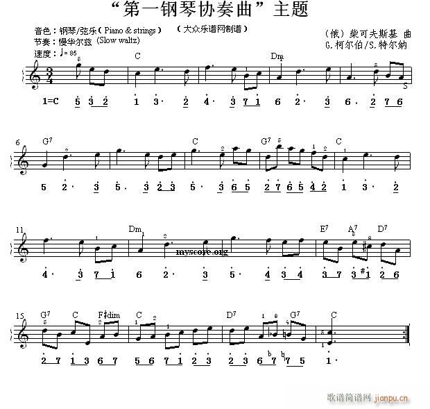 世界名曲双谱式 第一钢琴协奏曲 主题（柴可夫斯基曲）1