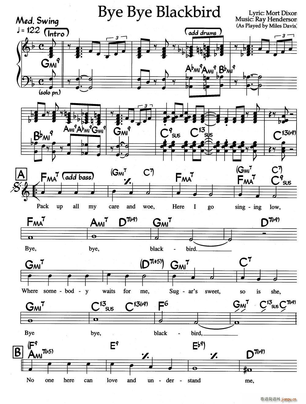 Bye Bye Blackbird（爵士钢琴曲）1