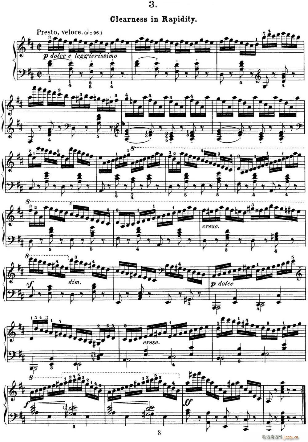 50首车尔尼Op 740钢琴手指灵巧技术练习曲(NO 3)1