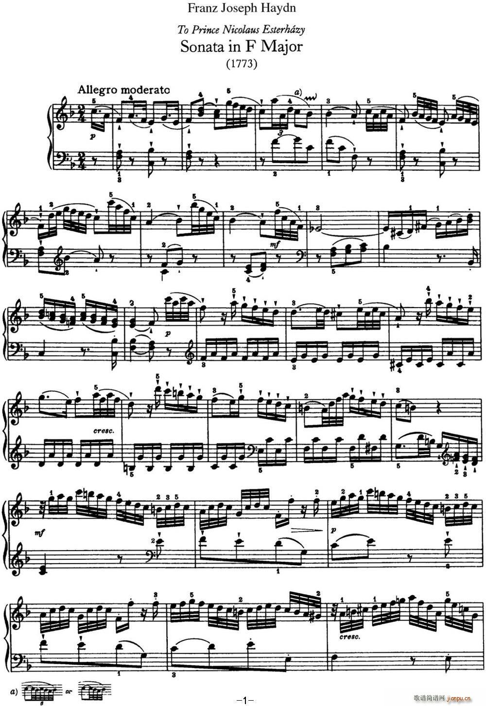 海顿 钢琴奏鸣曲 Hob XVI 23 in F major1