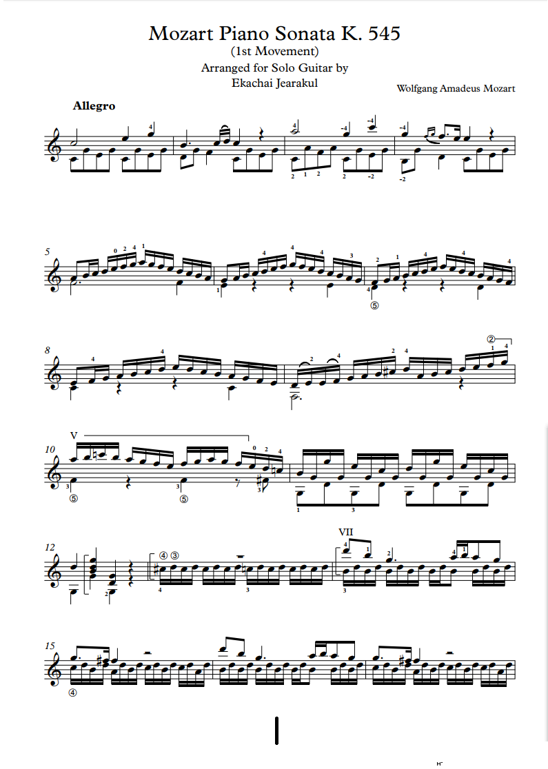 Mozart Piano Sonata K 545（古典吉他）_Ekachai Jealakul1