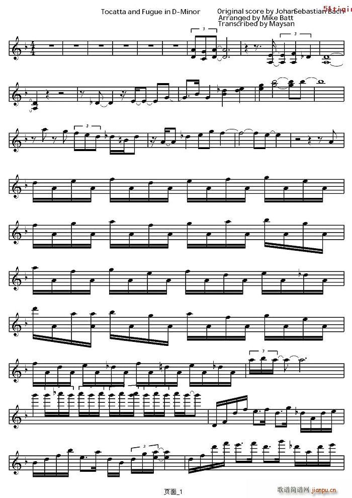 Tocatta and Fugue in D-Minor（小提琴谱）_陈美1