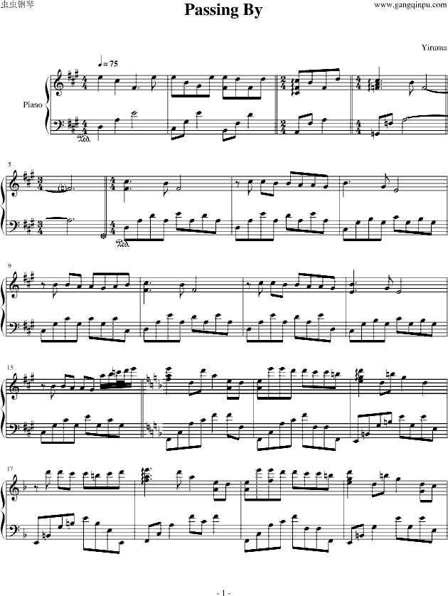 Passing By-钢琴谱(钢琴曲)-Yiruma1