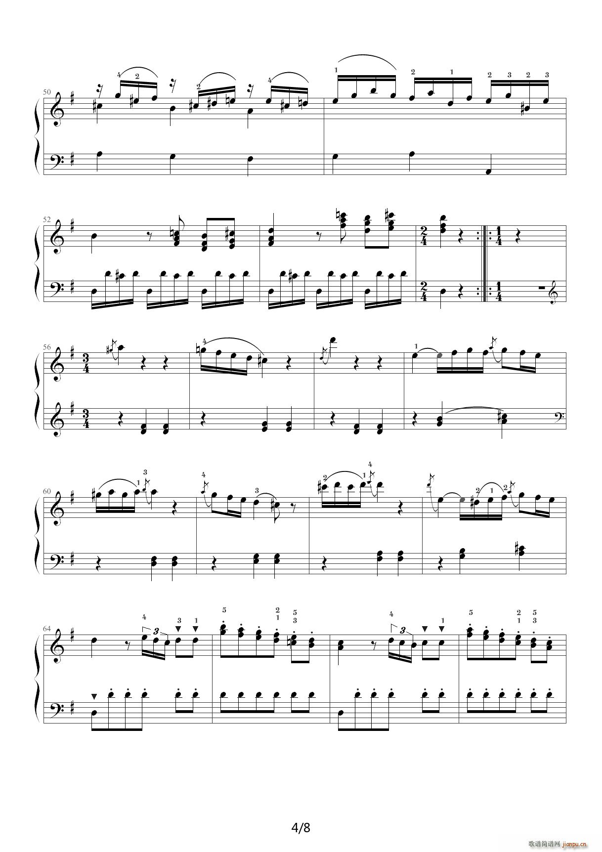 中央音乐学院钢琴（业余）考级教程六级（45、G大调奏鸣曲第一乐章K 283） G调4