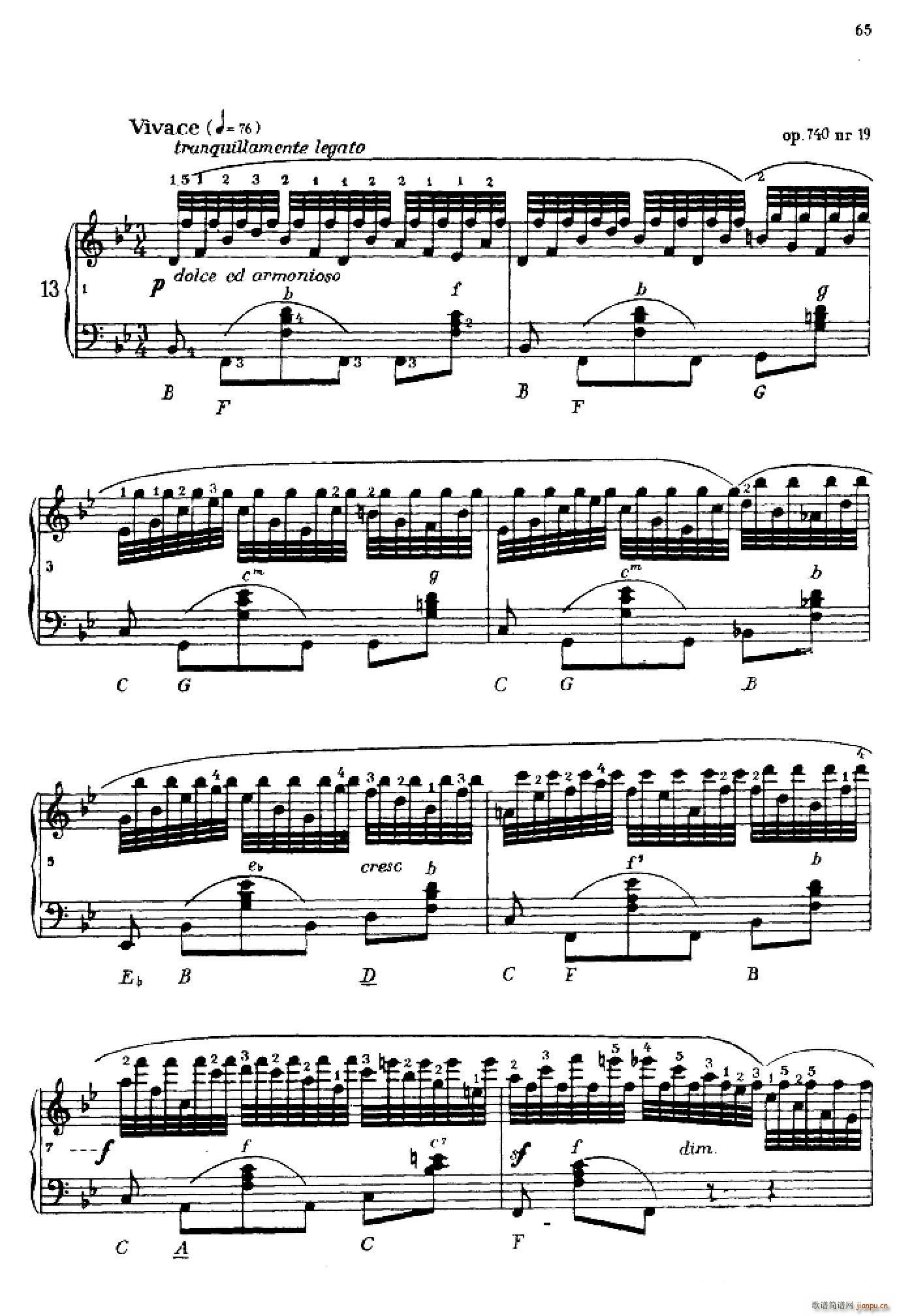 《车尔尼手风琴练习曲集》第Ⅳ册（第13首）1