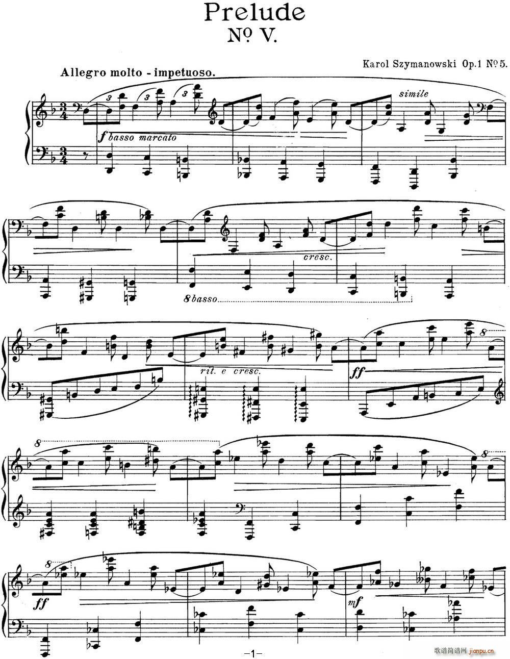 希曼诺夫斯基 9首钢琴前奏曲 Op 1 No 51