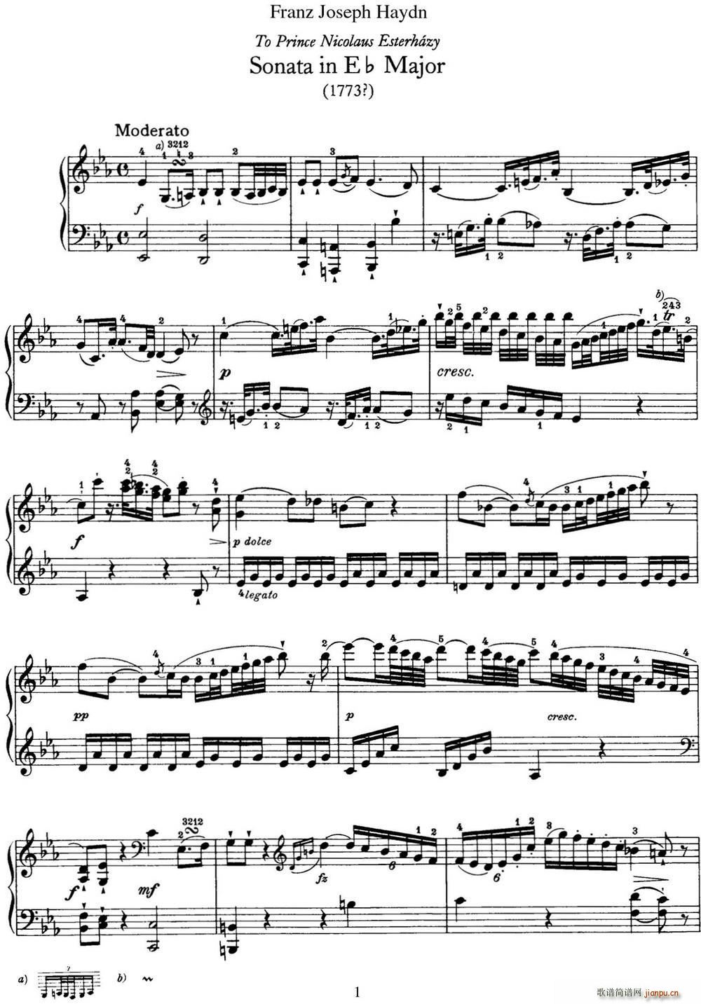 海顿 钢琴奏鸣曲 Hob XVI 25 in E-flat major1