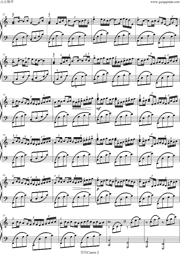 卡农-寒风简化版-钢琴谱(钢琴曲)-帕赫贝尔-Pachelbel2