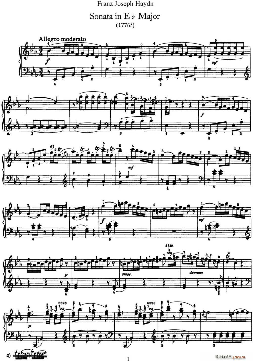 海顿 钢琴奏鸣曲 Hob XVI 28 in E-flat major1