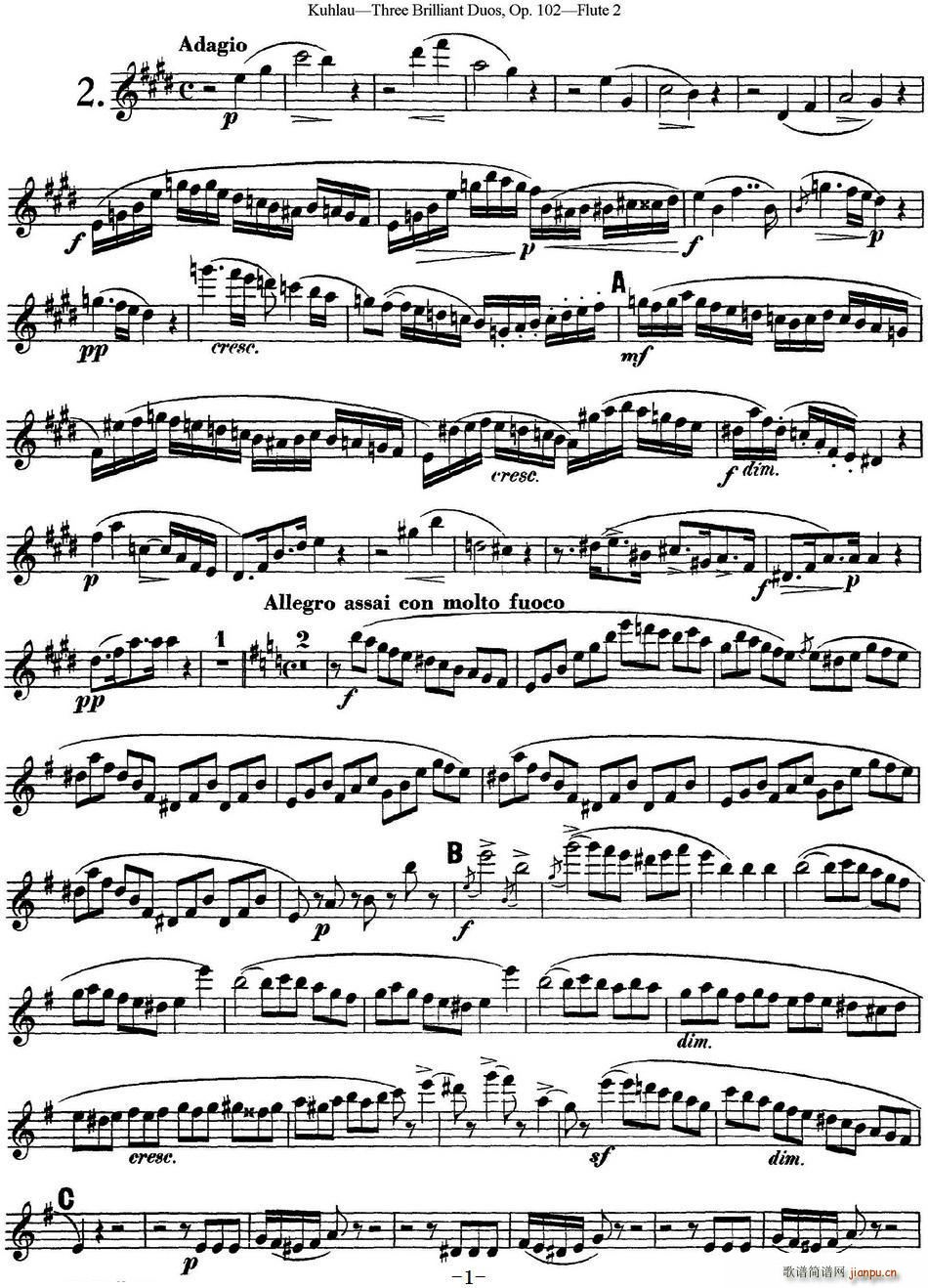 库劳长笛二重奏练习三段OP 102――Flute 2(NO 2)1