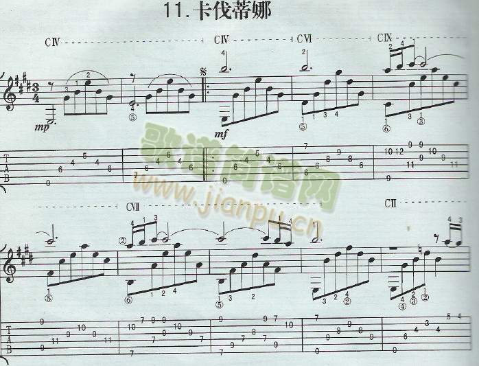 卡伐蒂娜吉他谱( 六线谱)1