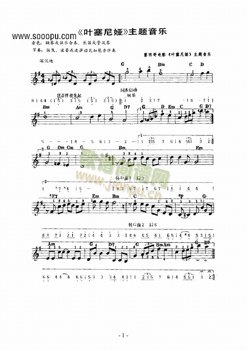 《叶塞尼娅》主题曲 键盘类 电子琴1