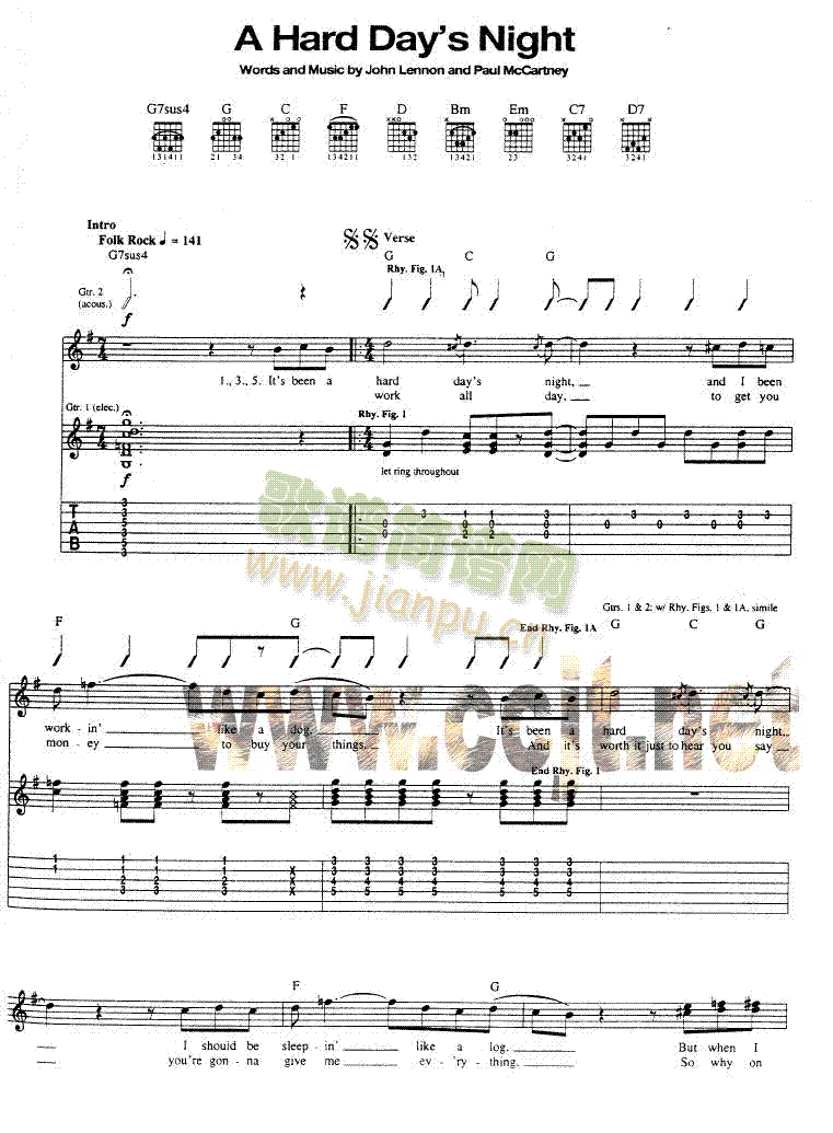 A Hard Days Night吉他谱( 六线谱)1