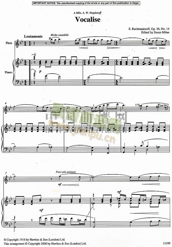 Vocalise by Rachmaninoff    （长笛独奏谱）1