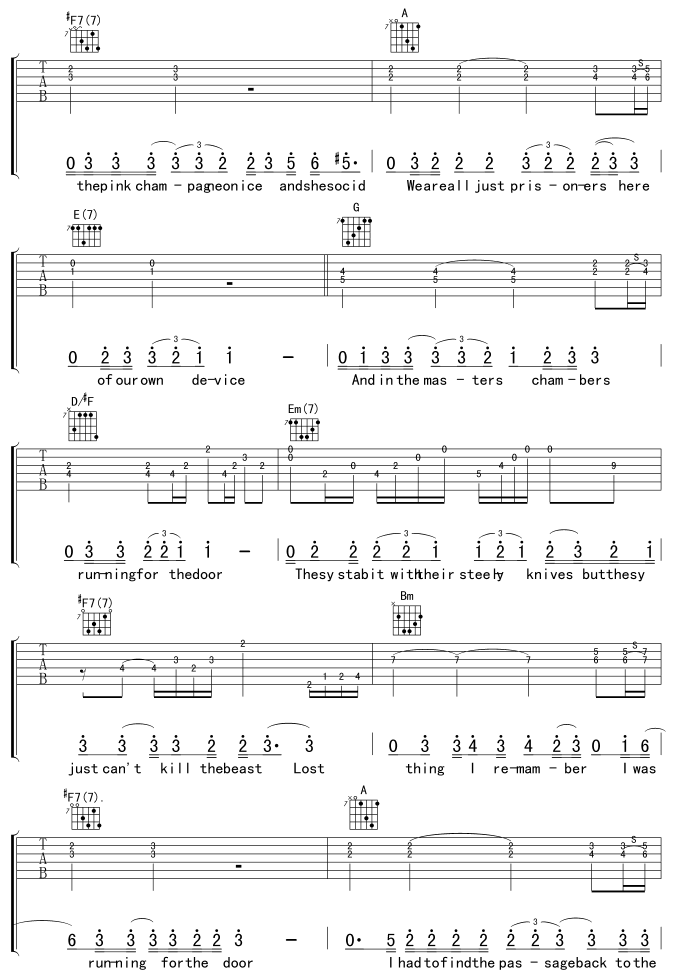 Hotel California 加州旅馆吉他谱( 六线谱)7