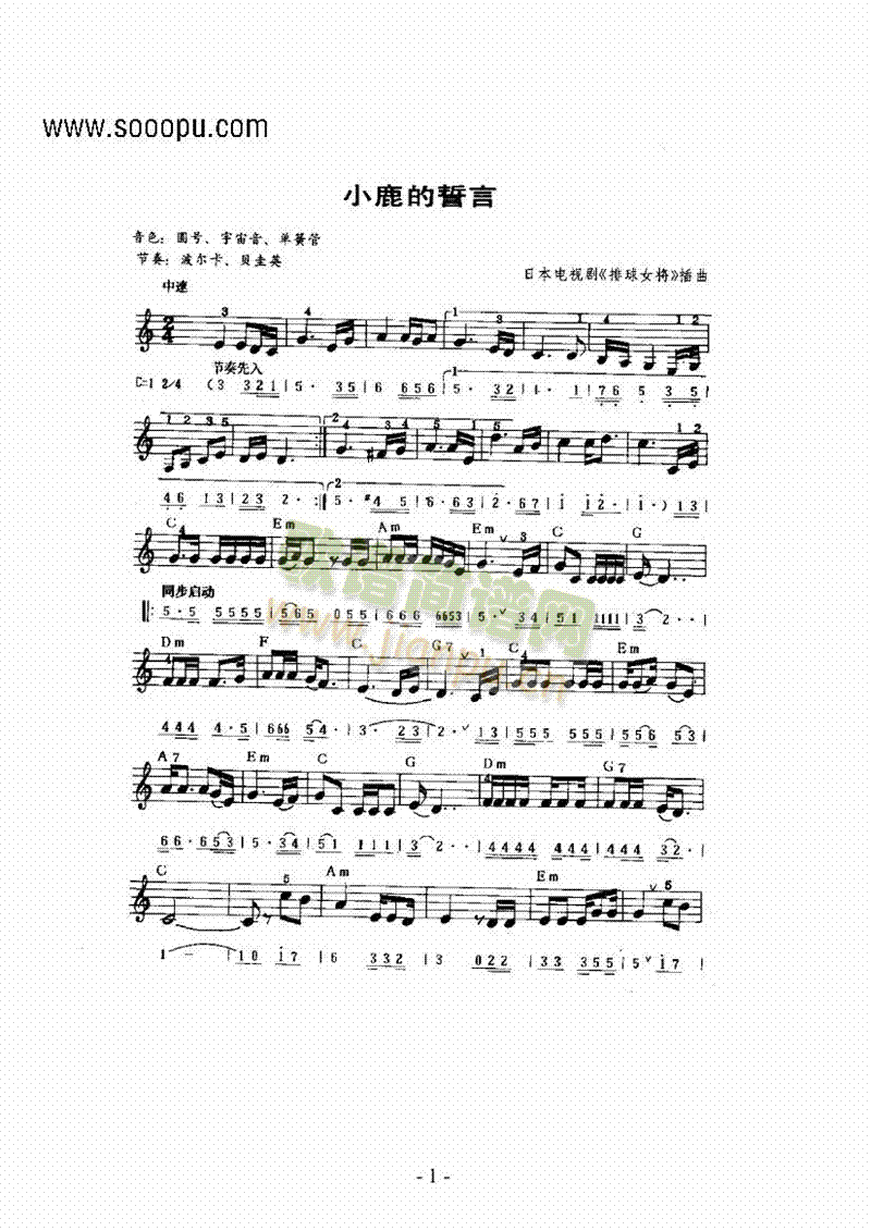 《小鹿的誓言》主题曲 键盘类 电子琴1
