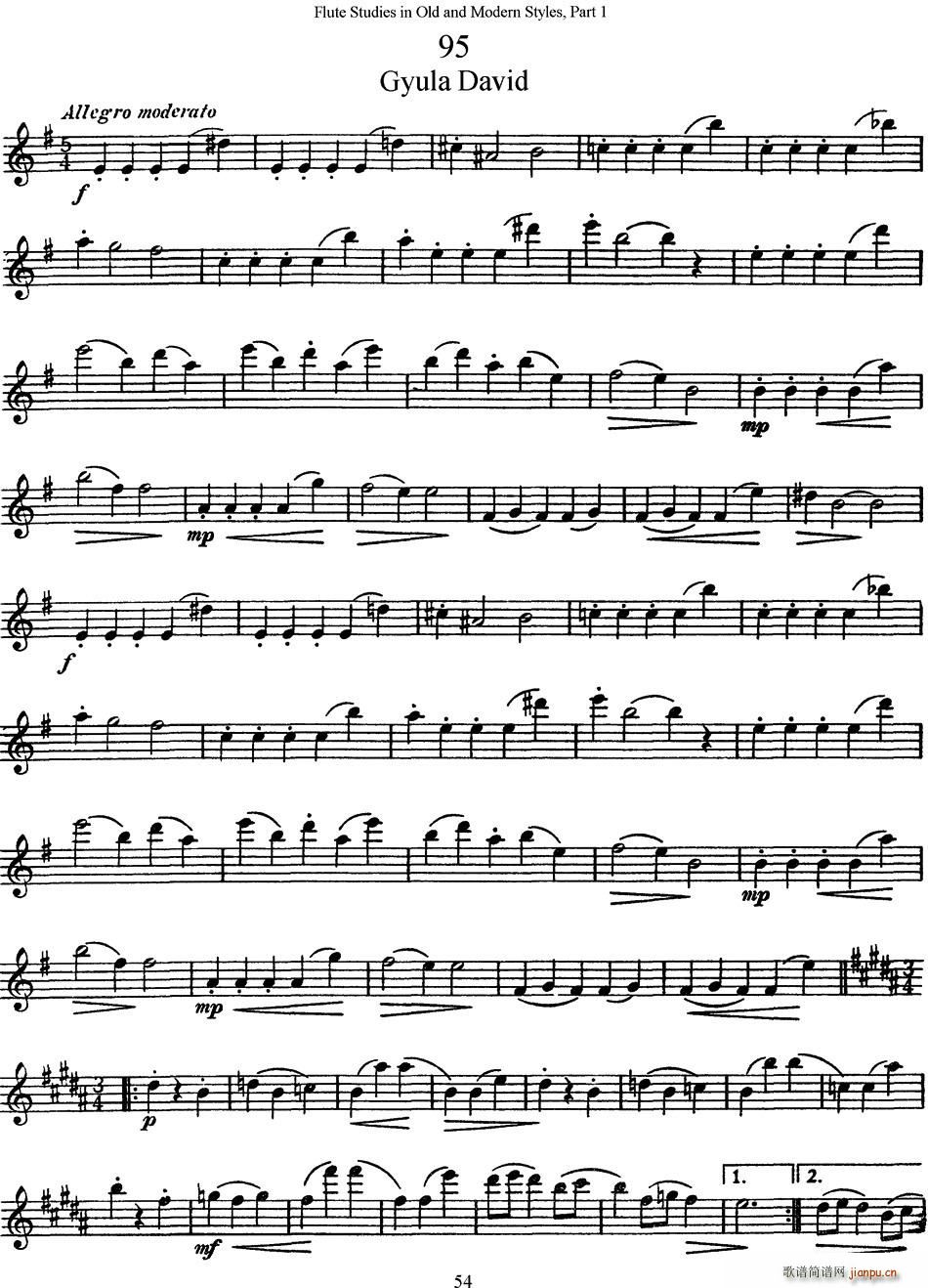 斯勒新老风格长笛练习重奏曲(第一部分)(NO 95-NO 96) 长笛1