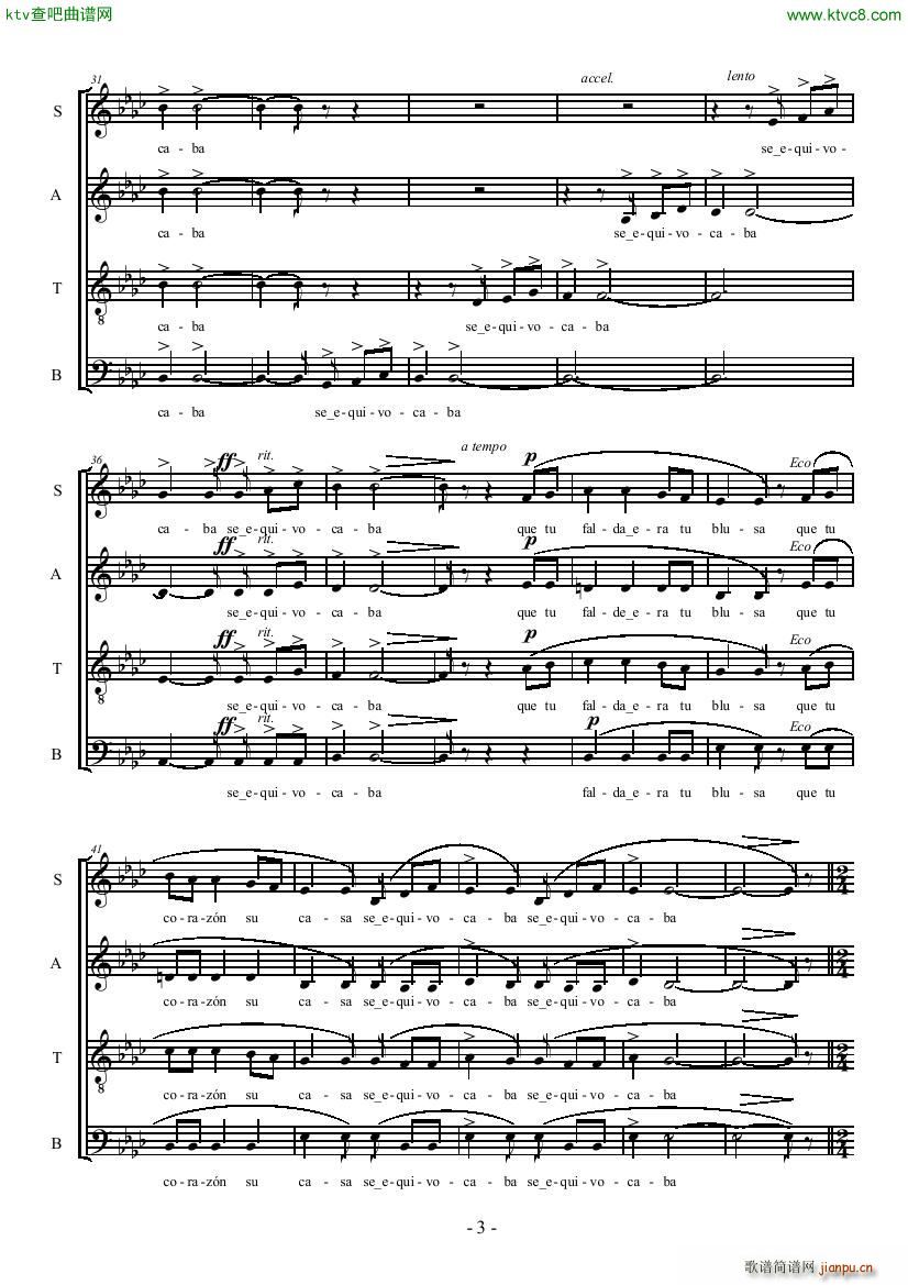 Guastavino Se Equivoco La Paloma SATB3
