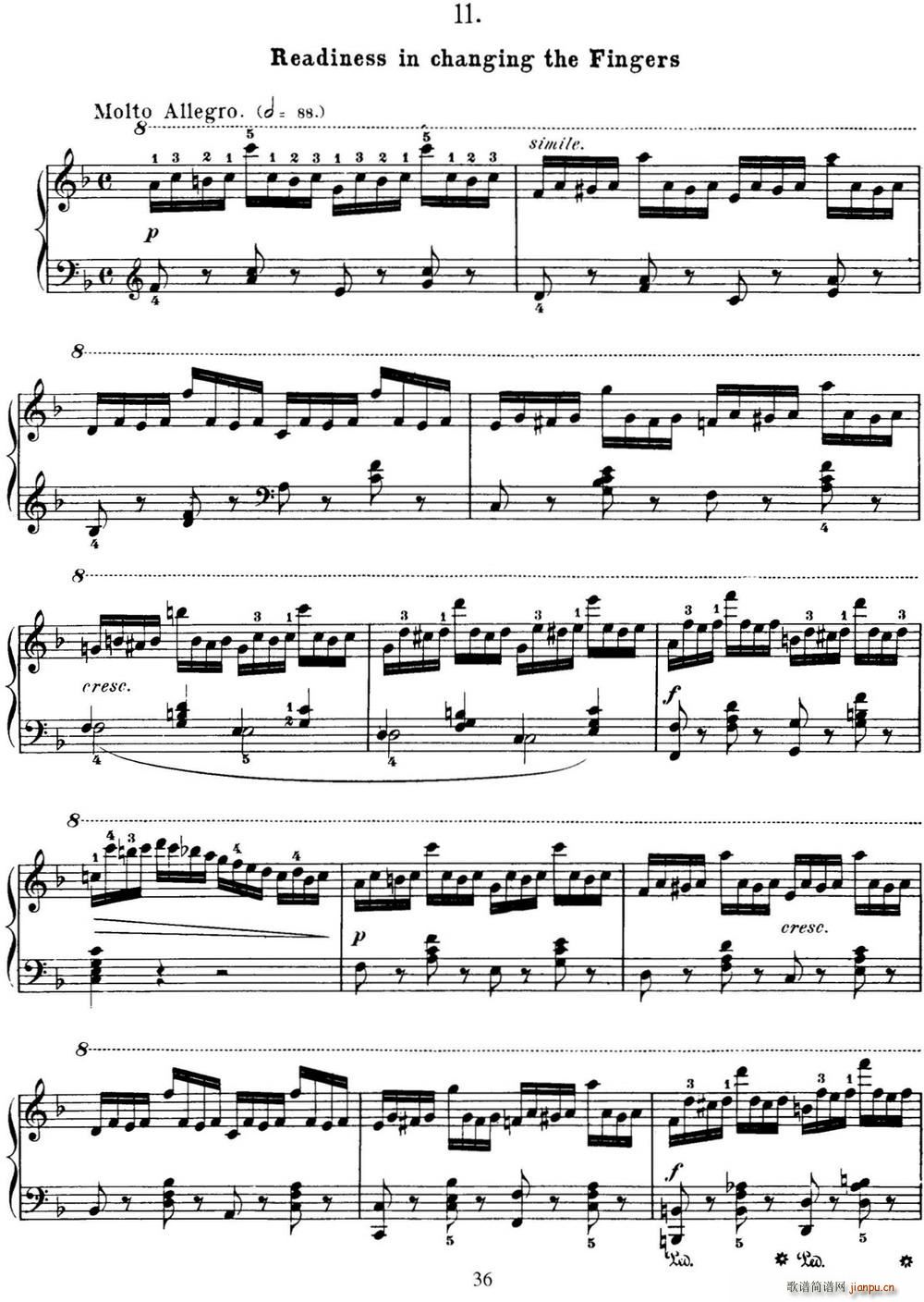 50首车尔尼Op 740钢琴手指灵巧技术练习曲(NO 11)1