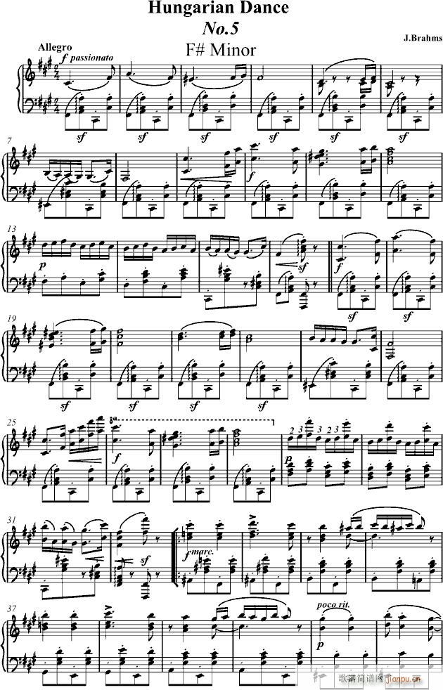 匈牙利舞曲独奏版_勃拉姆斯-Brahms1
