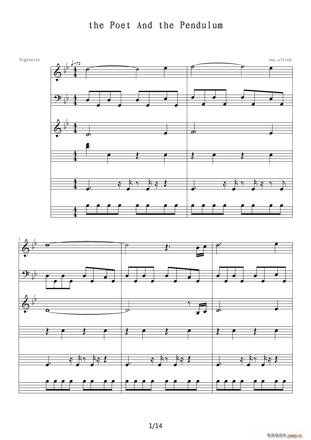 The Poet And The Pendulum 降B调1