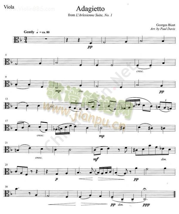 比捷《ADAGIETTO》FROM L`ARLESIESIENNE SUITE,No.1 中提琴1