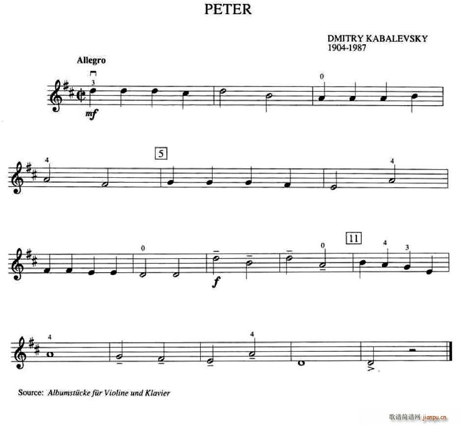 Dmitry Kabalevsky Peter（加拿大小提琴考级 预备级）1
