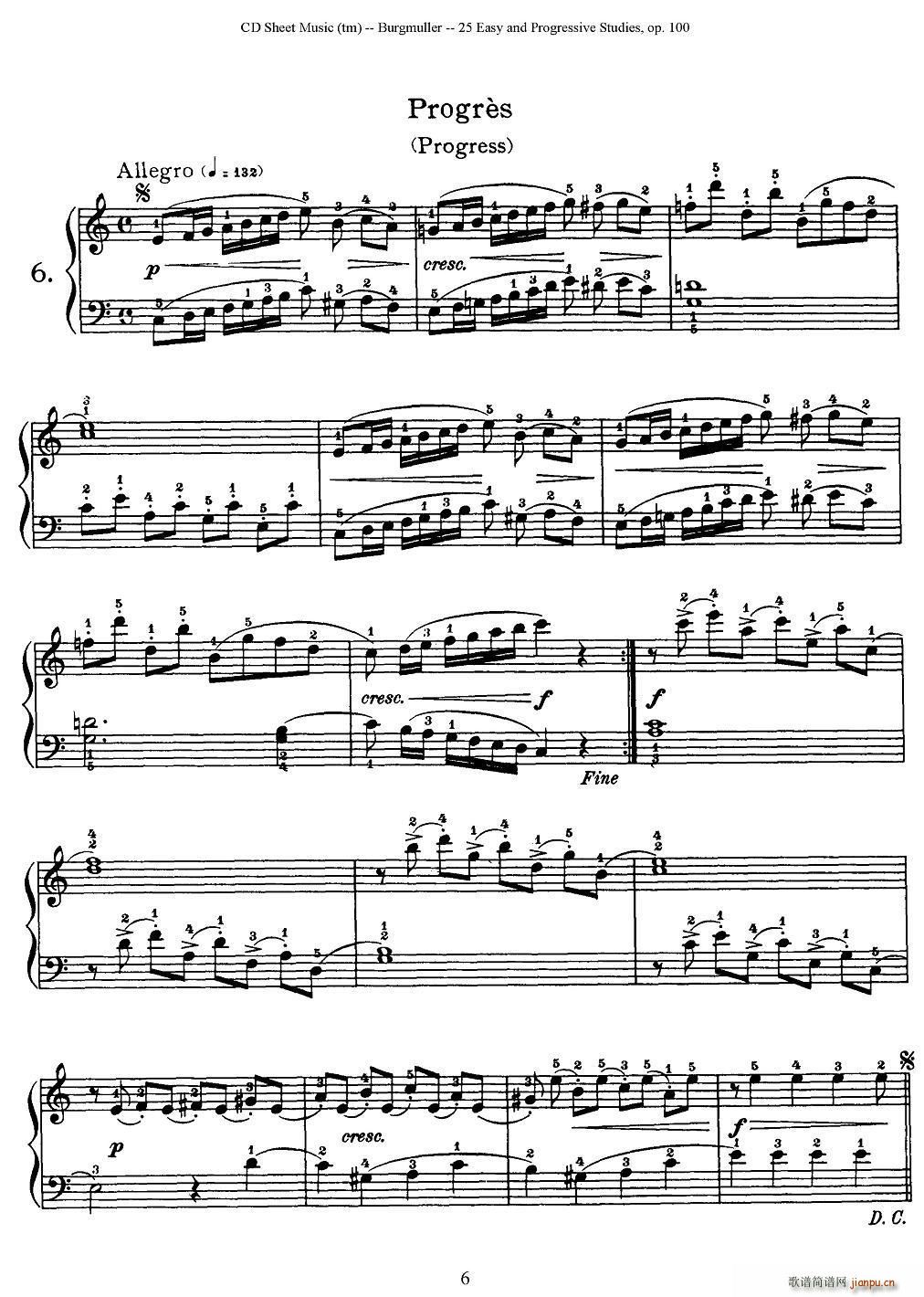 布尔格缪勒-25首钢琴进阶练习曲 Op 100（6、前进）1