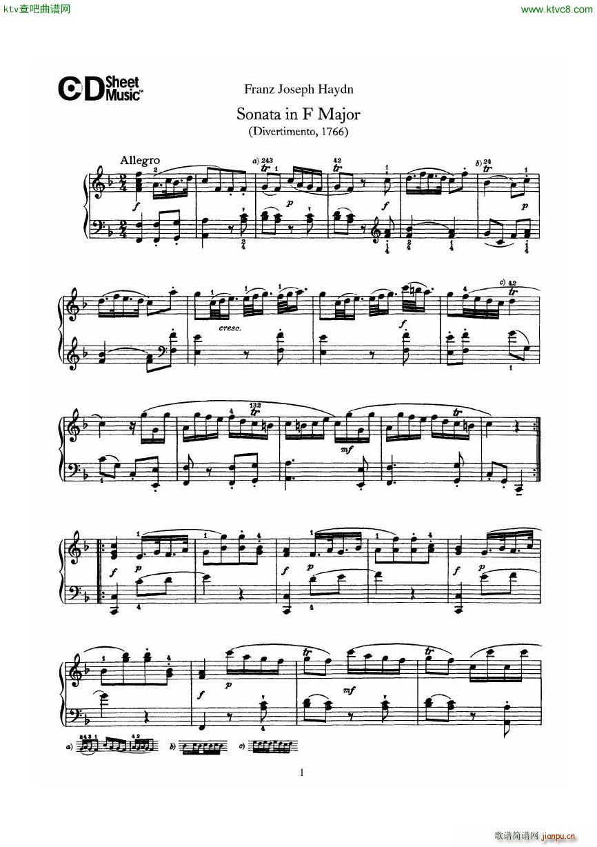 Haydn Joseph Sonata no 9 in F Major1