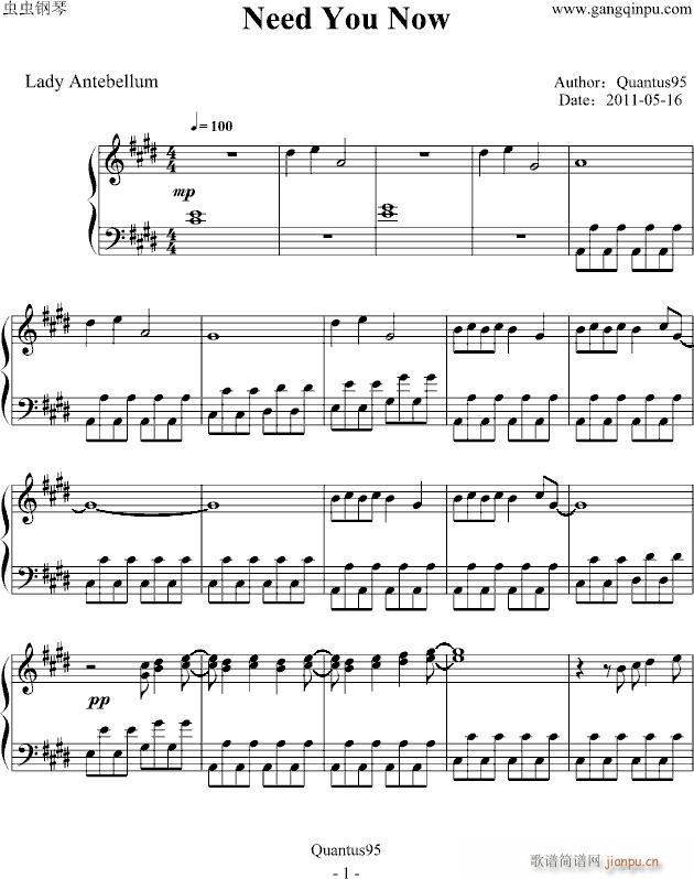 Need You Now 钢琴独奏版_Lady Antebellum1