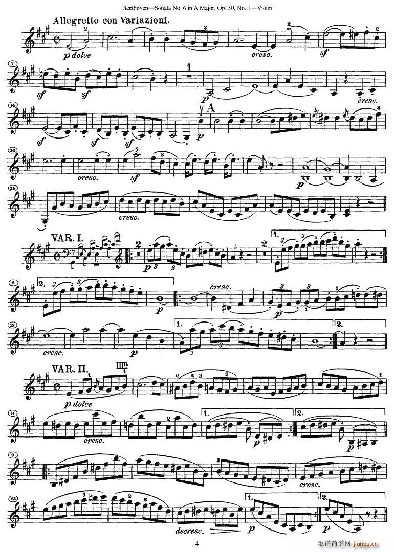 Sonata No.6 in A Major，Op.30，No.1（第六号小提琴奏鸣曲A大调op.）4