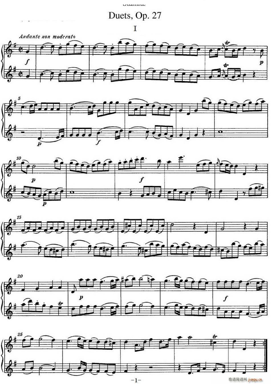 斯塔米茨二重奏长笛练习曲Op 27(No 1)1