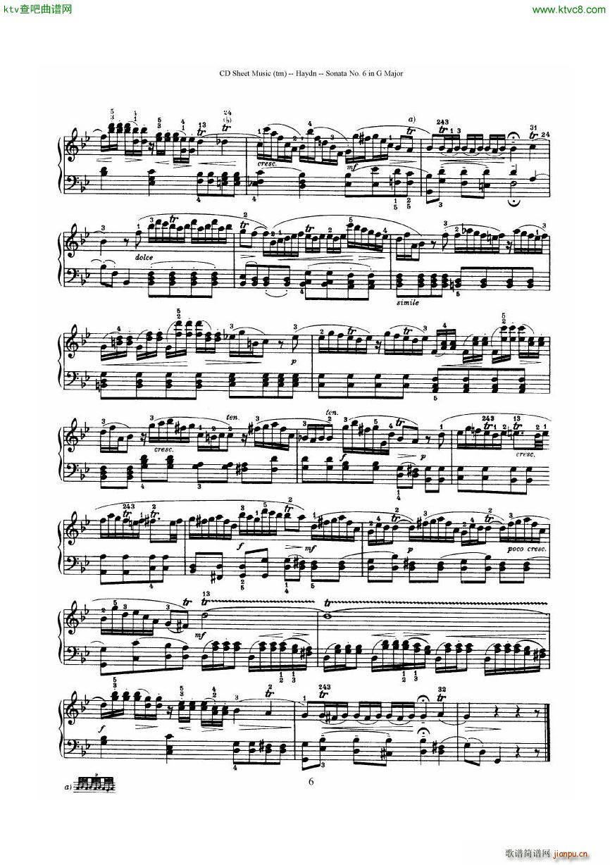 Haydn Joseph Sonata no 6 in G Major6