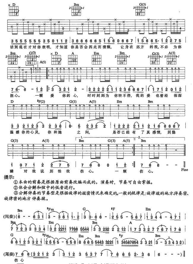 别怕我伤心吉他谱(和弦 六线谱)2