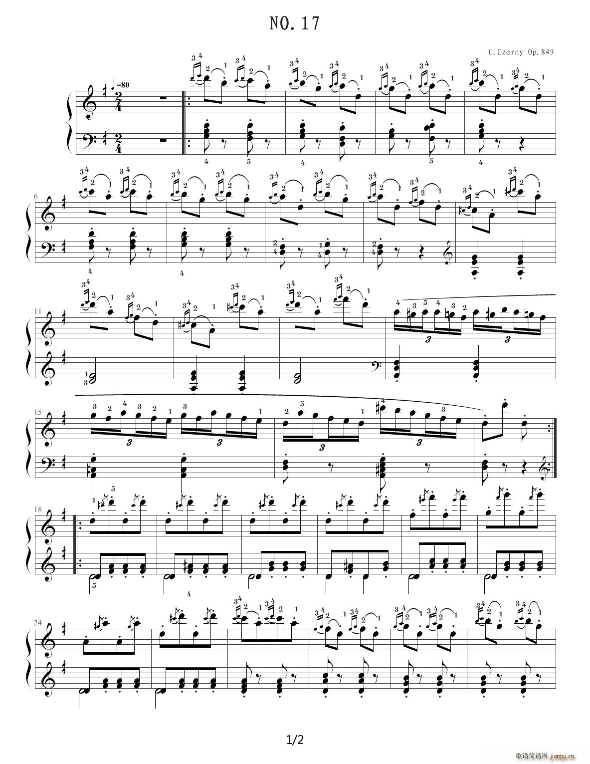 车尔尼849练习曲（钢琴流畅练习曲）NO 17 G调1