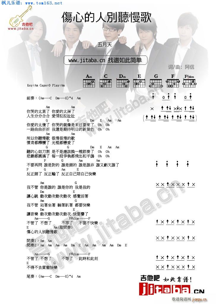 伤心的人别听慢歌 和弦编配版_五月天1