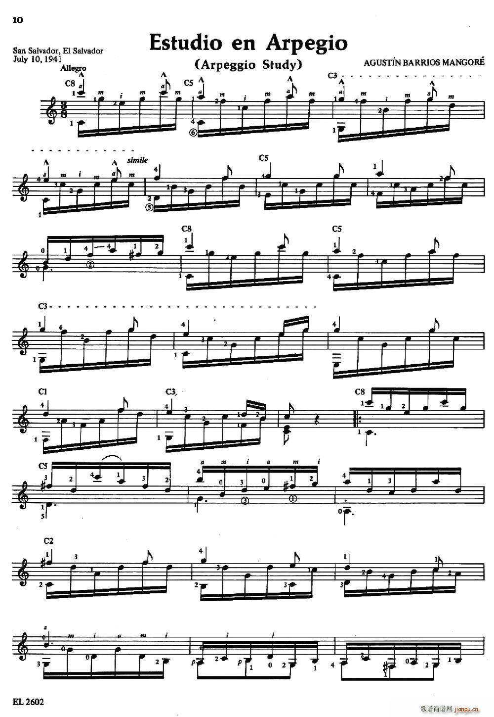 Estudio en Arpegio(古典吉他)1
