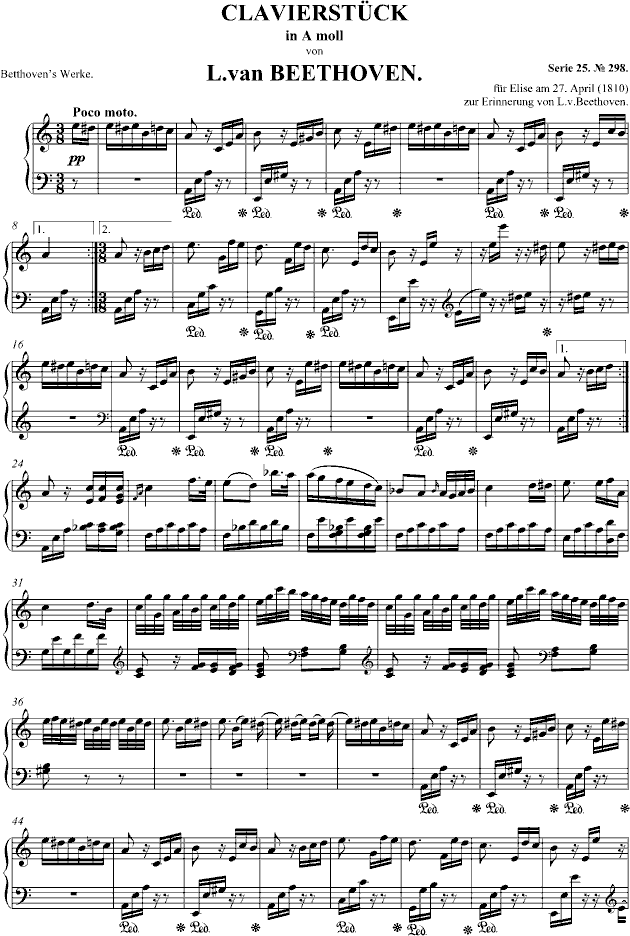 致爱丽丝 原版-钢琴谱(钢琴曲)-贝多芬-beethoven1