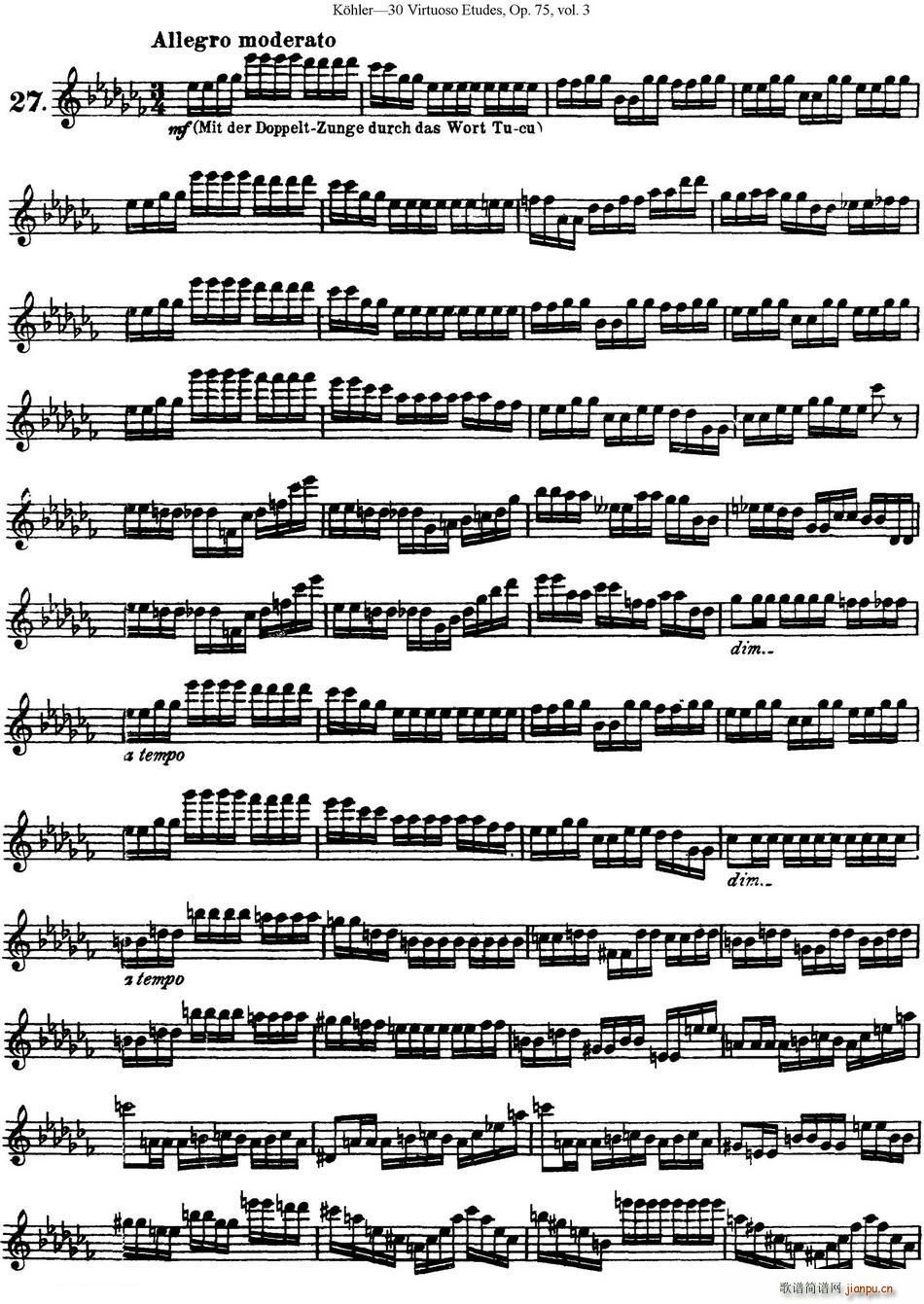 柯勒30首高级长笛练习曲作品75号(NO 27)1