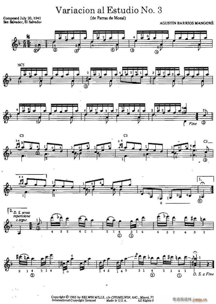 Variacion al Estudio No 3（古典吉他）1