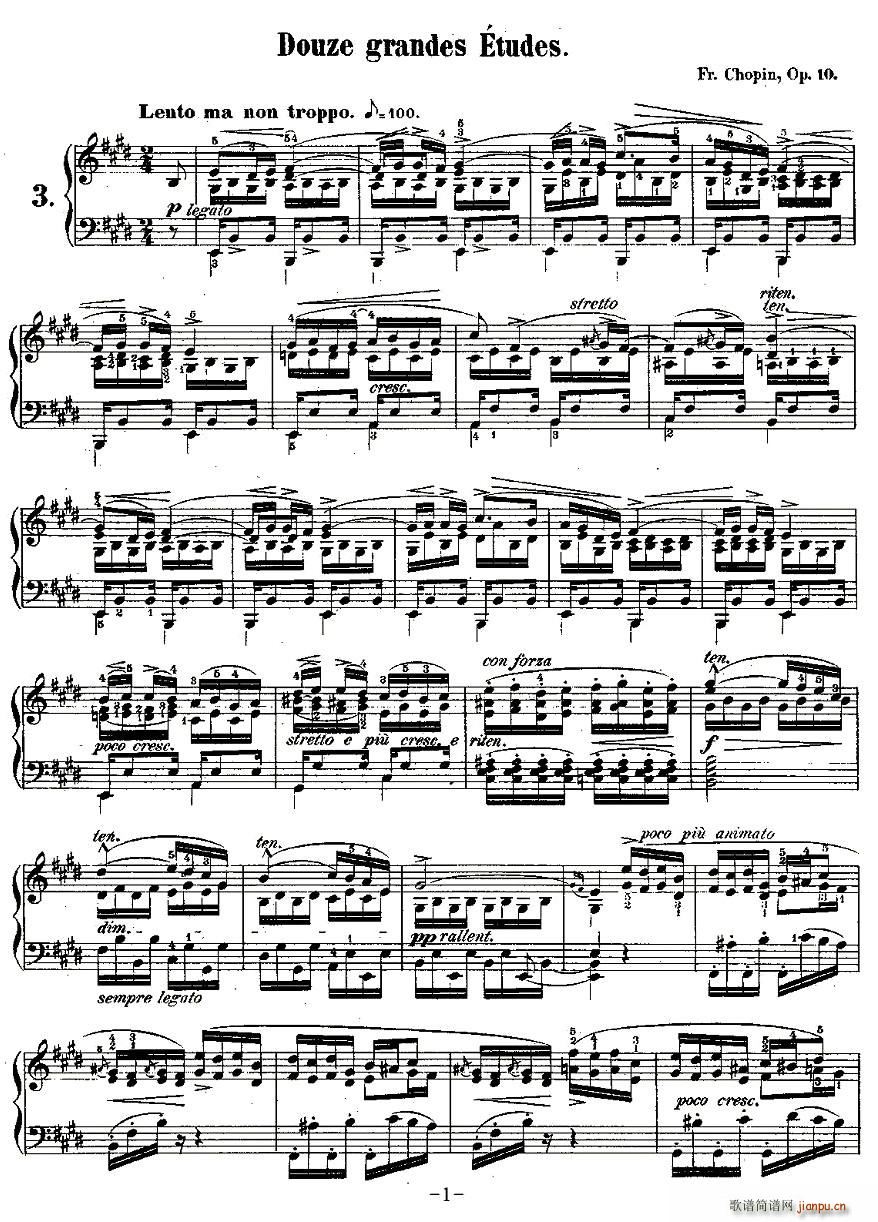肖邦钢琴练习曲，Op.10之三1