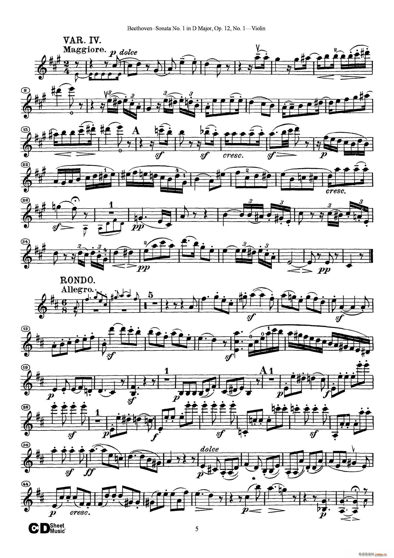 D大调第一小提琴奏鸣曲5