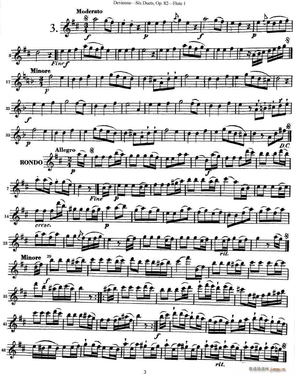 德维埃纳六个长笛二重奏小段Op 82――Flute 1(NO 3)1