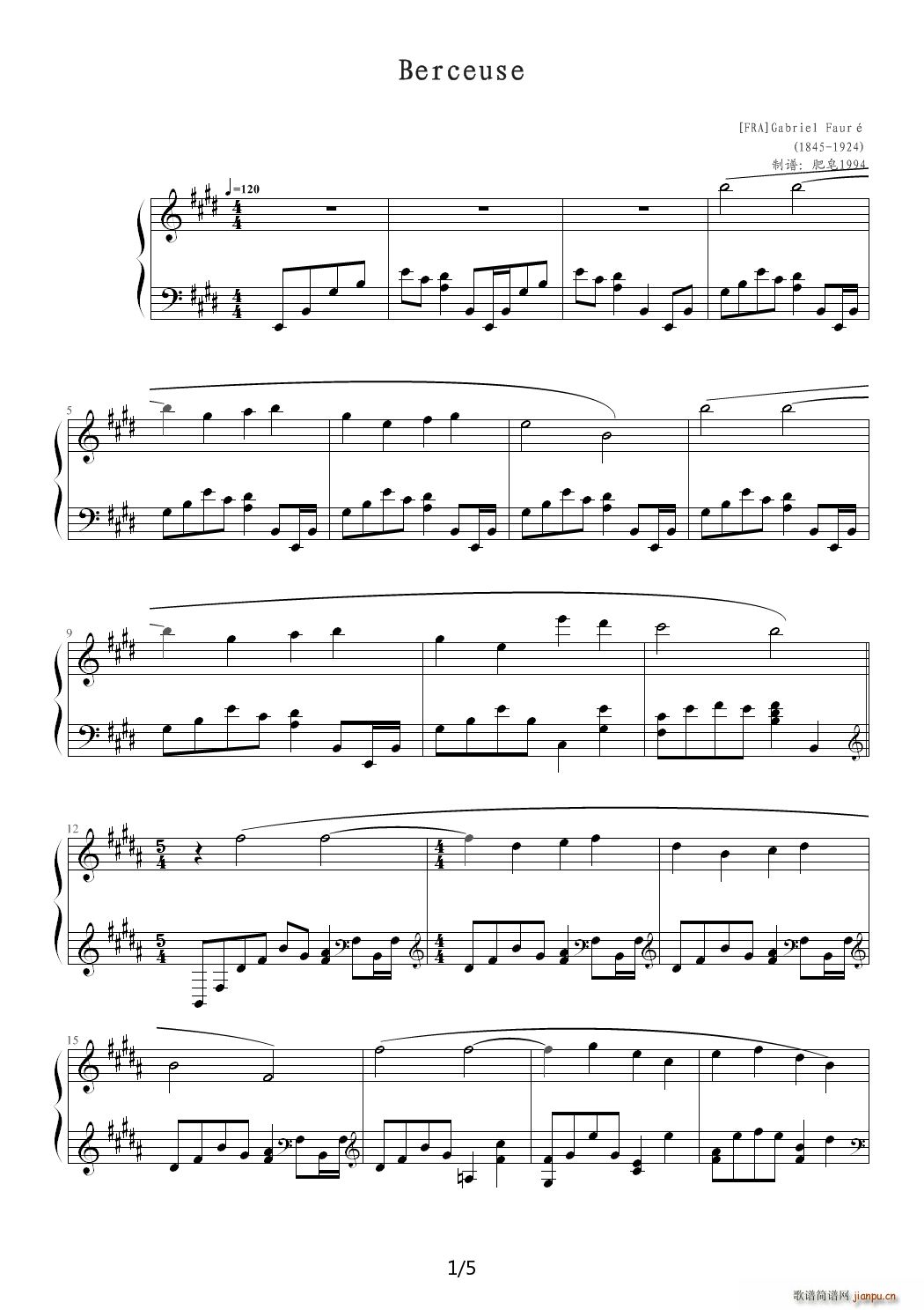 佛瑞《摇篮曲》 E调1