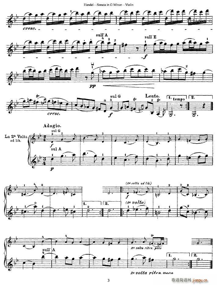 亨德尔g小调小提琴奏鸣曲3