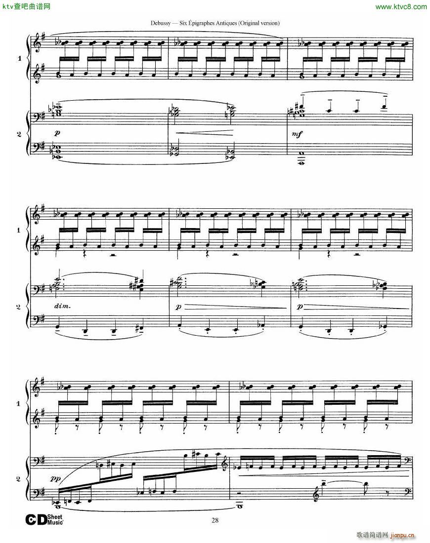 Debussy Six épigraphes Antiques 2 Piano s28